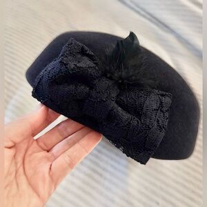 Black wool felt fascinator / pillbox hat made in Italy